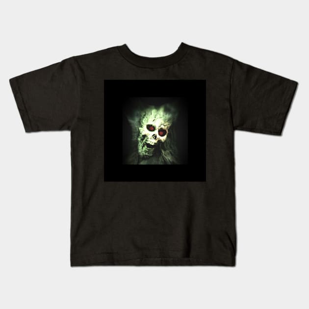 Creepy Red Eye Skull Skeleton Head Kids T-Shirt by Prairie Ridge Designs